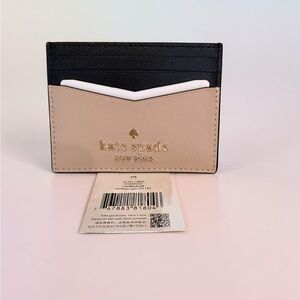 Kate Spade New York Slim Card Holder Black Beige Colorblock Leather NEW With Tag